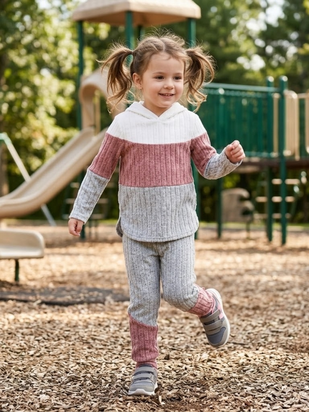 Girls' Colorblock Knit Hoodie Set